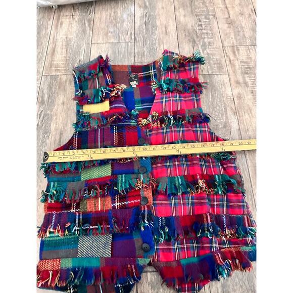 Vintage Paula Sweet Women's Art To Wear Mixed Plaid Print flannel Vest Size L - Picture 5 of 6
